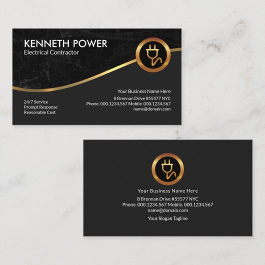 Black Grunge Royal Gold Wave Electrical Contractor Visitekaartje (Voorkant / Achterkant)