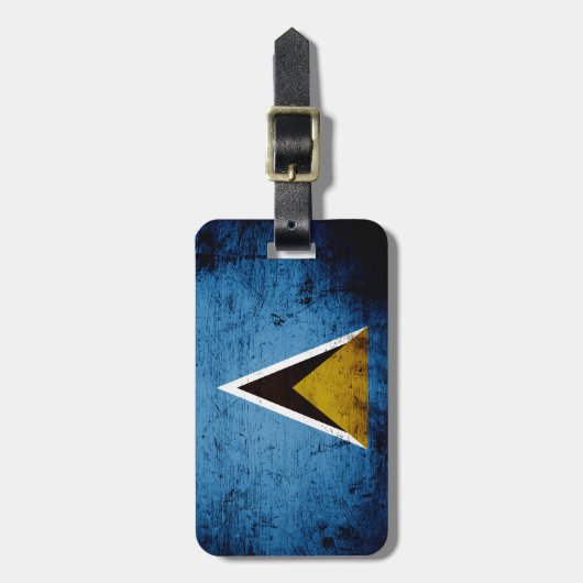 Black Grunge Saint Lucia Flag Bagagelabel (Voorkant verticaal)