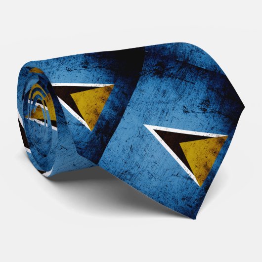 Black Grunge Saint Lucia Flag Stropdas (Opgerold)
