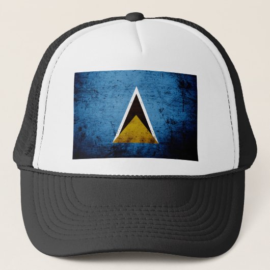 Black Grunge Saint Lucia Flag Trucker Pet (Voorkant)