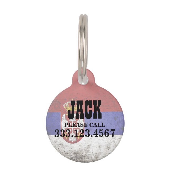 Black Grunge Servië Flag Huisdierpenning (Voorkant)