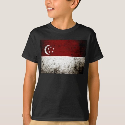 Black Grunge Singapore Flag T-shirt (Voorkant)