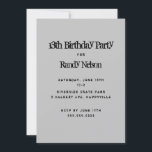 Black Grunge Sons Boys Tiener Birthday Kaart<br><div class="desc">De stevige grijze sjabloon van de verjaardagsuitnodiging met zwarte tekst in grunge doopvonten. Omgekeerd bevat het ontwerp van zwarte en grijze stalen. Voor jongens van twee tot oudere tieners is deze verticale kaart gemakkelijk te personaliseren met datum,  tijd,  locatie en rsvp-informatie.</div>