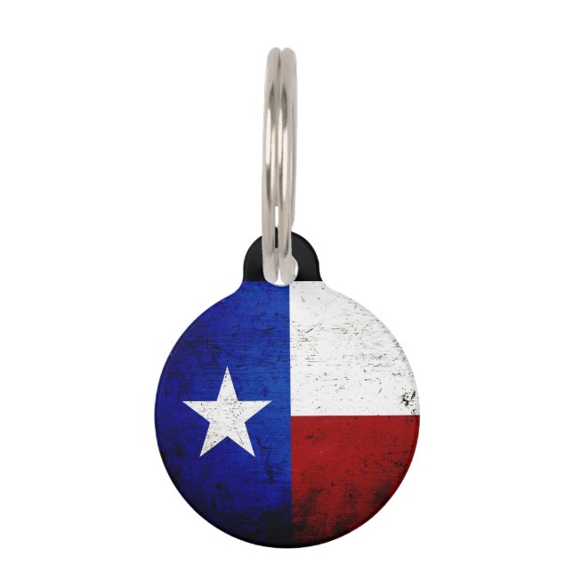 Black Grunge Texas State Flag Huisdierpenning (Voorkant)