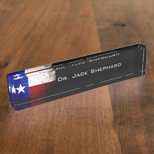 Black Grunge Texas State Flag Naambordje (Zijkant)
