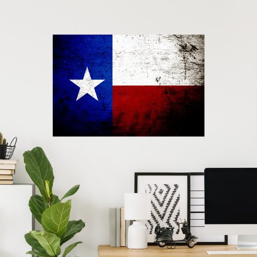 Black Grunge Texas State Flag Poster (Thuiskantoor)
