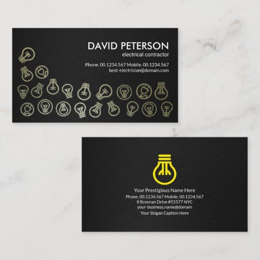 Black Grunge Texture Faux Silver Bulbs Electrical Visitekaartje (Voorkant / Achterkant)