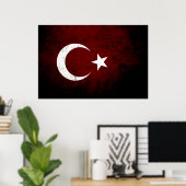 Black Grunge Turkey Flag Poster (Thuiskantoor)