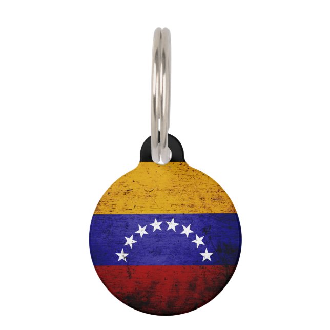 Black Grunge Venezuela Flag Huisdierpenning (Voorkant)