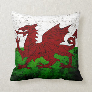 Black Grunge Wales Flag Kussen
