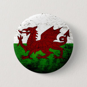 Black Grunge Wales Flag Ronde Button 5,7 Cm