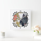 Black GSD Puppy & Love Heart Square Wall Clock Vierkante Klok (Huis)