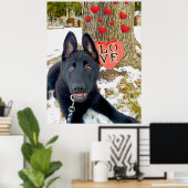 Black GSD Puppy met hart en grote liefdesValentijn Poster (Thuiskantoor)