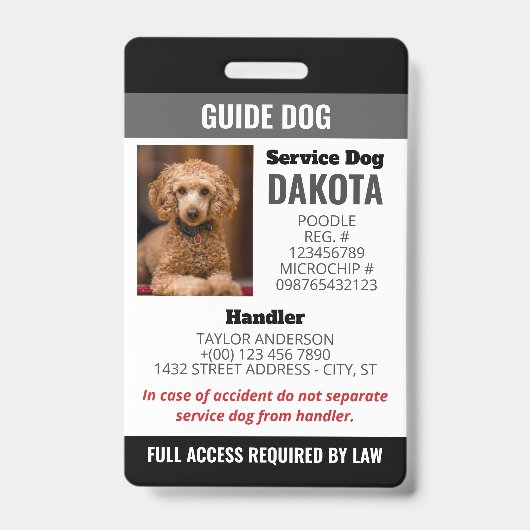 Black Guide Dog Logo QR Code Foto-ID Badge (Voorzijde)