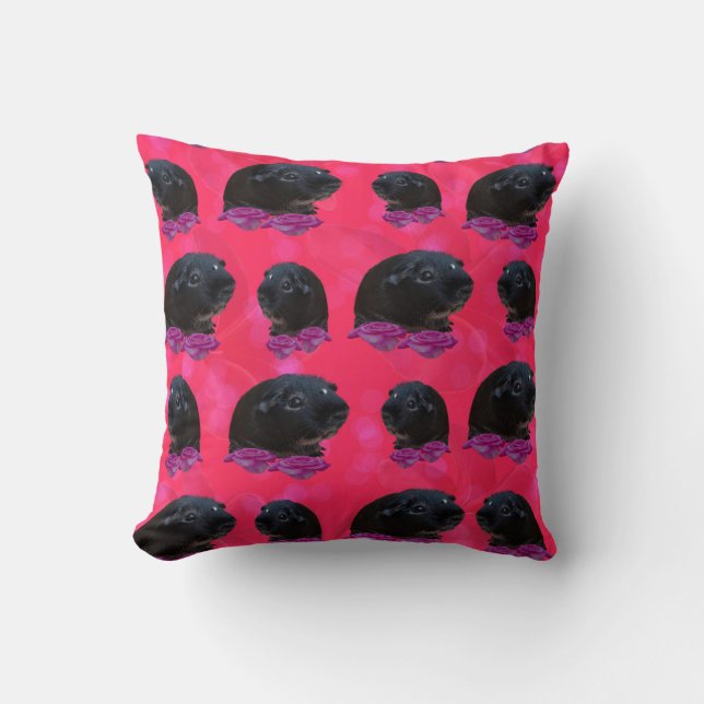 Black Guinee rozen op roze rozen, dun kussen (Voorkant)