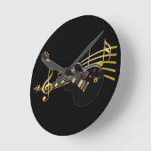 Black Guitar en Music Score Wall Clock Ronde Klok (Hoek)