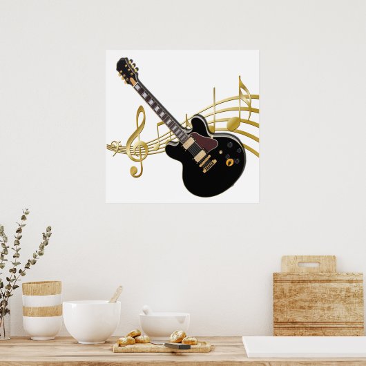 Black Guitar Music Poster (Keuken)