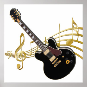 Black Guitar Music Poster