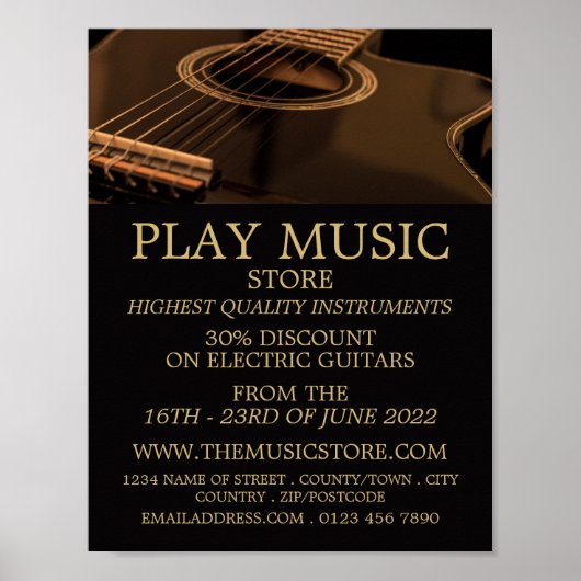 Black Guitar, Musical Instrument Store Poster (Voorkant)