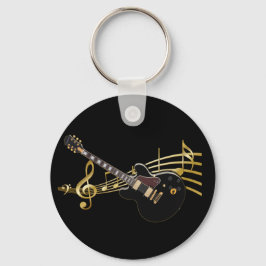 Black Guitar on Music Score Sleutelhanger