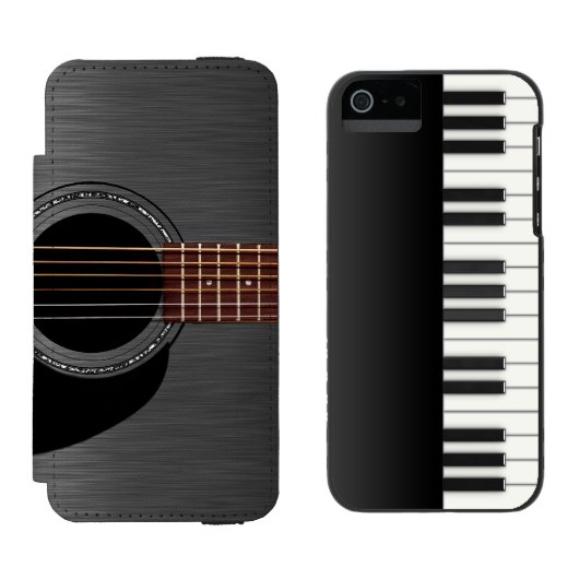 Black Guitar Piano Combo Incipio iPhone Portemonnee Hoesje (Naast elkaar)