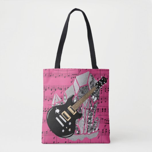 Black Guitar Pink Sheet Music Silver Crystal Tote Bag (Voorkant)