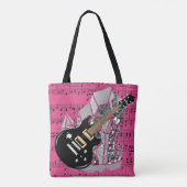 Black Guitar Pink Sheet Music Silver Crystal Tote Bag (Achterkant)