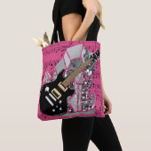 Black Guitar Pink Sheet Music Silver Crystal Tote Bag (Dichtbij)