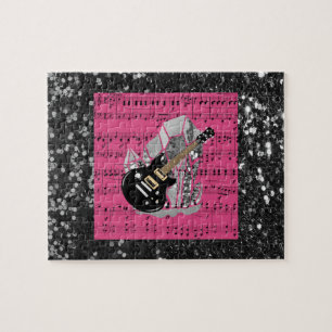 Black Guitar Pink Sheet Muziek Legpuzzel