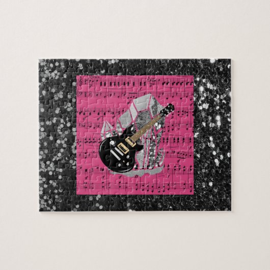 Black Guitar Pink Sheet Muziek Legpuzzel (Horizontaal)