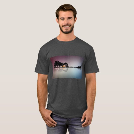 Black Guitar Sunset Water Reflection Grey T Shirt (Voorkant volledig)
