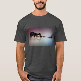 Black Guitar Sunset Water Reflection Grey T Shirt