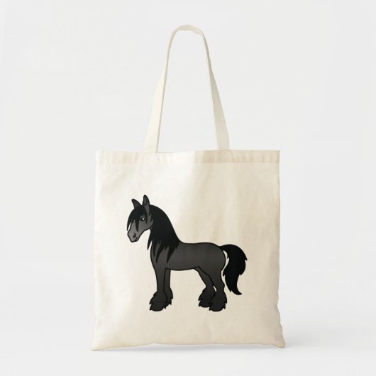 Black Gypsy Vanner Clydesdale Shire Cartoon Horse Tote Bag (Voorkant)