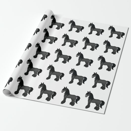 Black Gypsy Vanner Clydesdale Shire Horse Patroon Cadeaupapier (Uitgerold)
