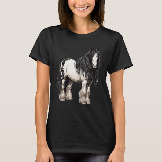 Black Gypsy Vanner Horse  Riding Equestrian T-shirt (Voorkant)
