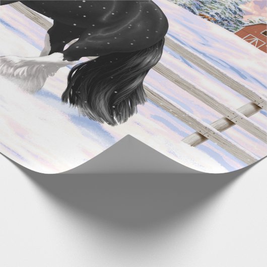 Black gypsy vanner Irish Cob Draft Horse in sneeuw Cadeaupapier (Hoek)