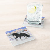 Black gypsy vanner Irish Cob Draft Horse in sneeuw Glazen Onderzetter (Schuin)