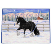 Black gypsy vanner Irish Cob Draft Horse in sneeuw Groot Cadeauzakje (Voorkant)