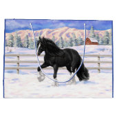 Black gypsy vanner Irish Cob Draft Horse in sneeuw Groot Cadeauzakje (Achterkant)