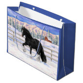 Black gypsy vanner Irish Cob Draft Horse in sneeuw Groot Cadeauzakje (Voorkant Gekanteld)