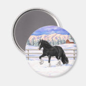 Black gypsy vanner Irish Cob Draft Horse in sneeuw Magneet (Voorkant / Achterkant)