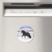 Black gypsy vanner Irish Cob Draft Horse in sneeuw Magneet (Insitu (Vaatwasser))