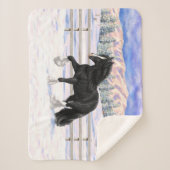 Black gypsy vanner Irish Cob Draft Horse in sneeuw Sherpa Deken (Voorkant)