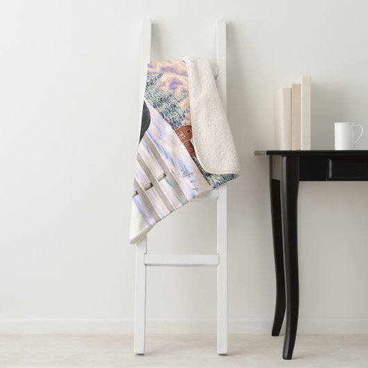 Black gypsy vanner Irish Cob Draft Horse in sneeuw Sherpa Deken (In situ)