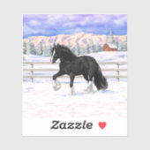 Black gypsy vanner Irish Cob Draft Horse in sneeuw Sticker (Vel)
