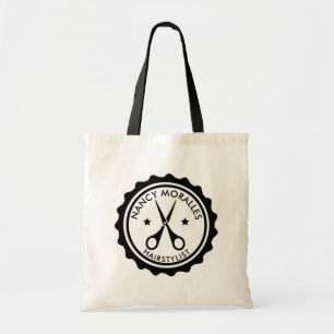 Black Haarstylist Scissors Badge Logo Design Tote Bag