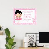 Black Hair Ballerina & Pink Damask Poster (Thuiskantoor)