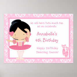 Black Hair Ballerina & Pink Damask Poster