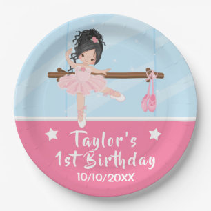Black Hair Ballerina Pink Tutu Birthday Paper Plat Papieren Bordje