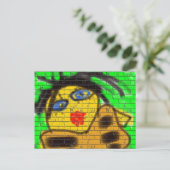 Black Hair Bee Woman Graffiti Wall Groen Briefkaart (Staand voorkant)